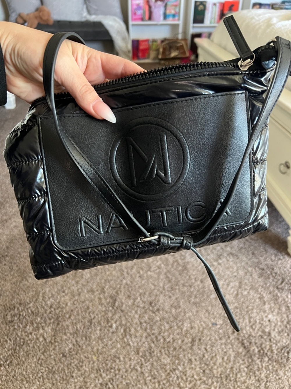 Nautica Black Quilted Logo Crossbody Bag